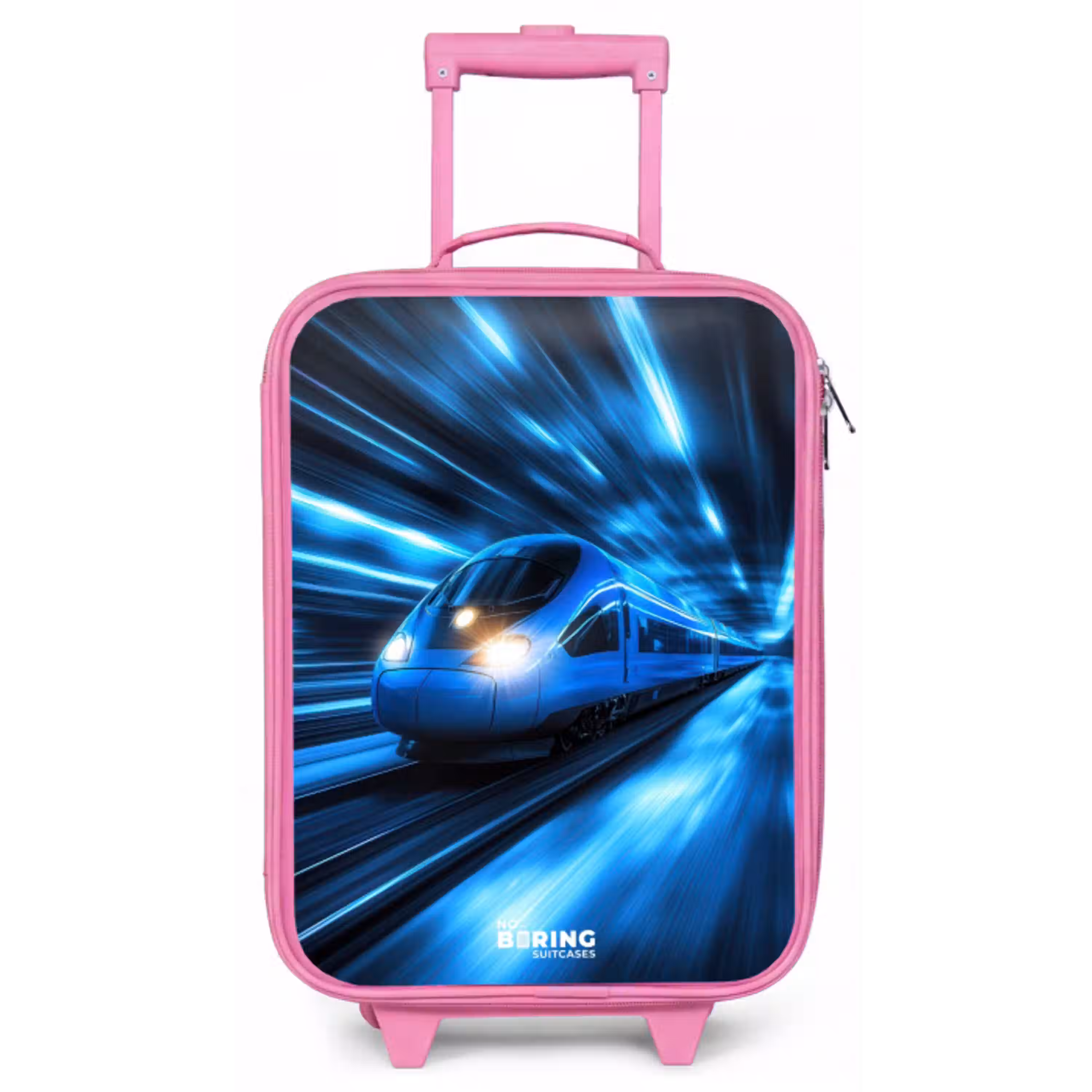 Supersnelle trein in neonblauwe tunnel Kinderkoffer - Roze klein -zz3dotto