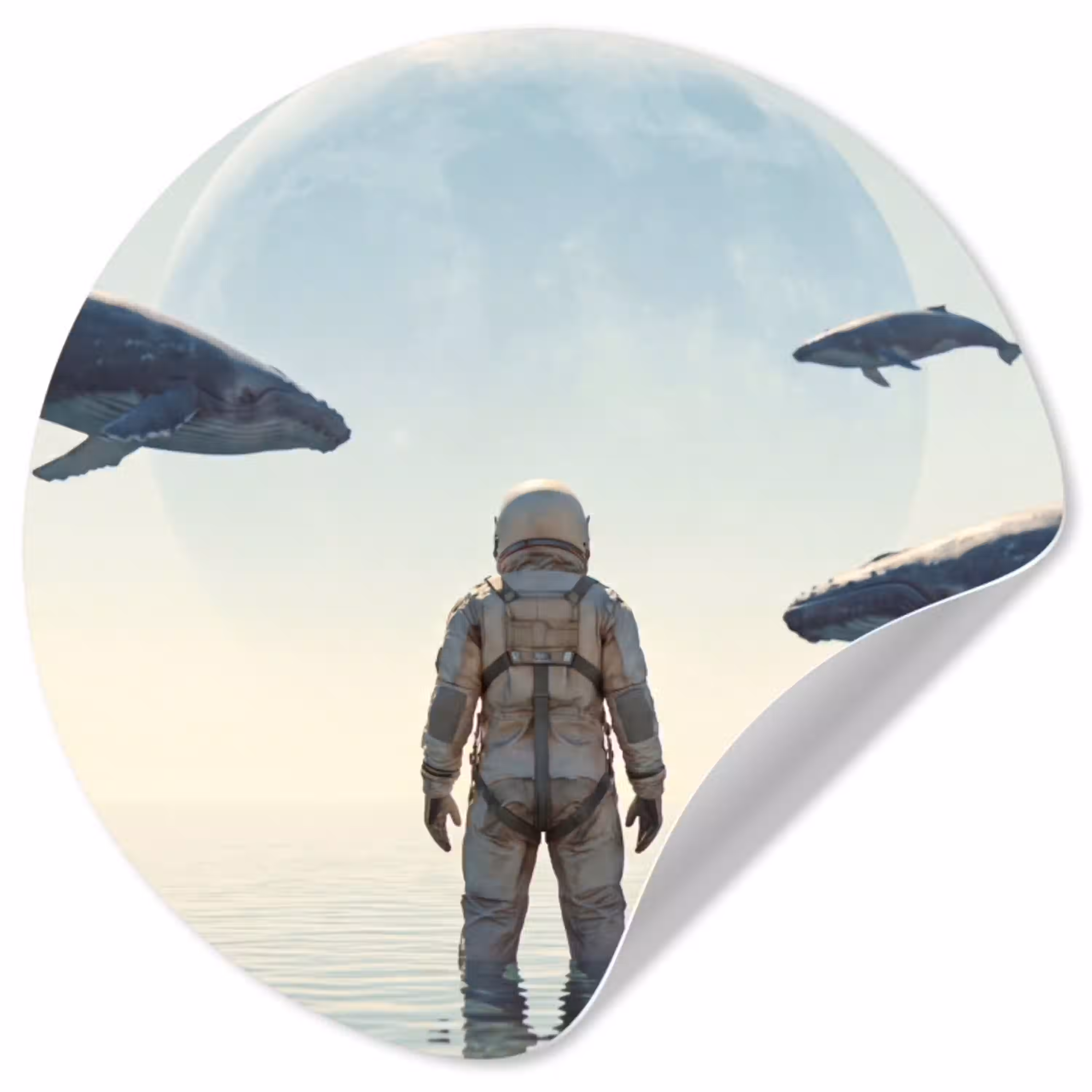 Ruimtevaarder - Walvis - Fantasie Wandcirkel behangsticker klein -3d