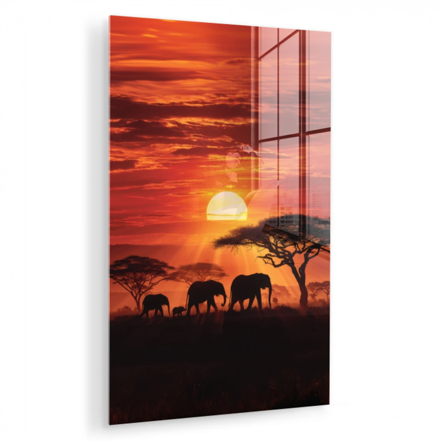 Savanne - Olifanten - Zonsondergang plexiglas 5mm klein -zzzproduct_nieuw