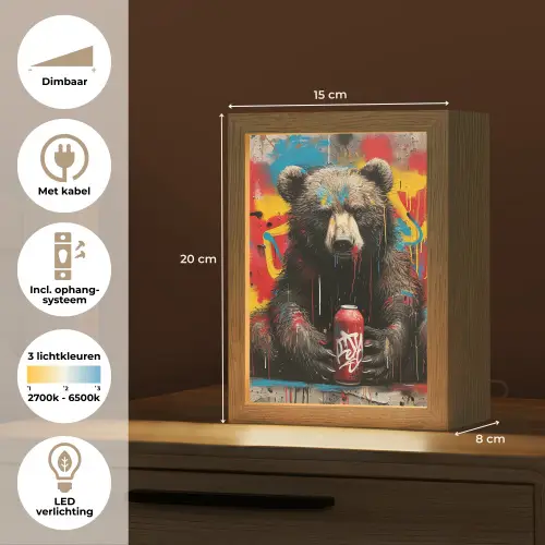 Graffiti - Beer - Dier - Muur - Street art Light Box met kabel (Tafellamp) klein -USP_NL