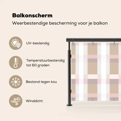 Ruitpatroon - Aardetinten - Minimalistisch Balkonbeschermer Duitsland klein 596 -specs_NL