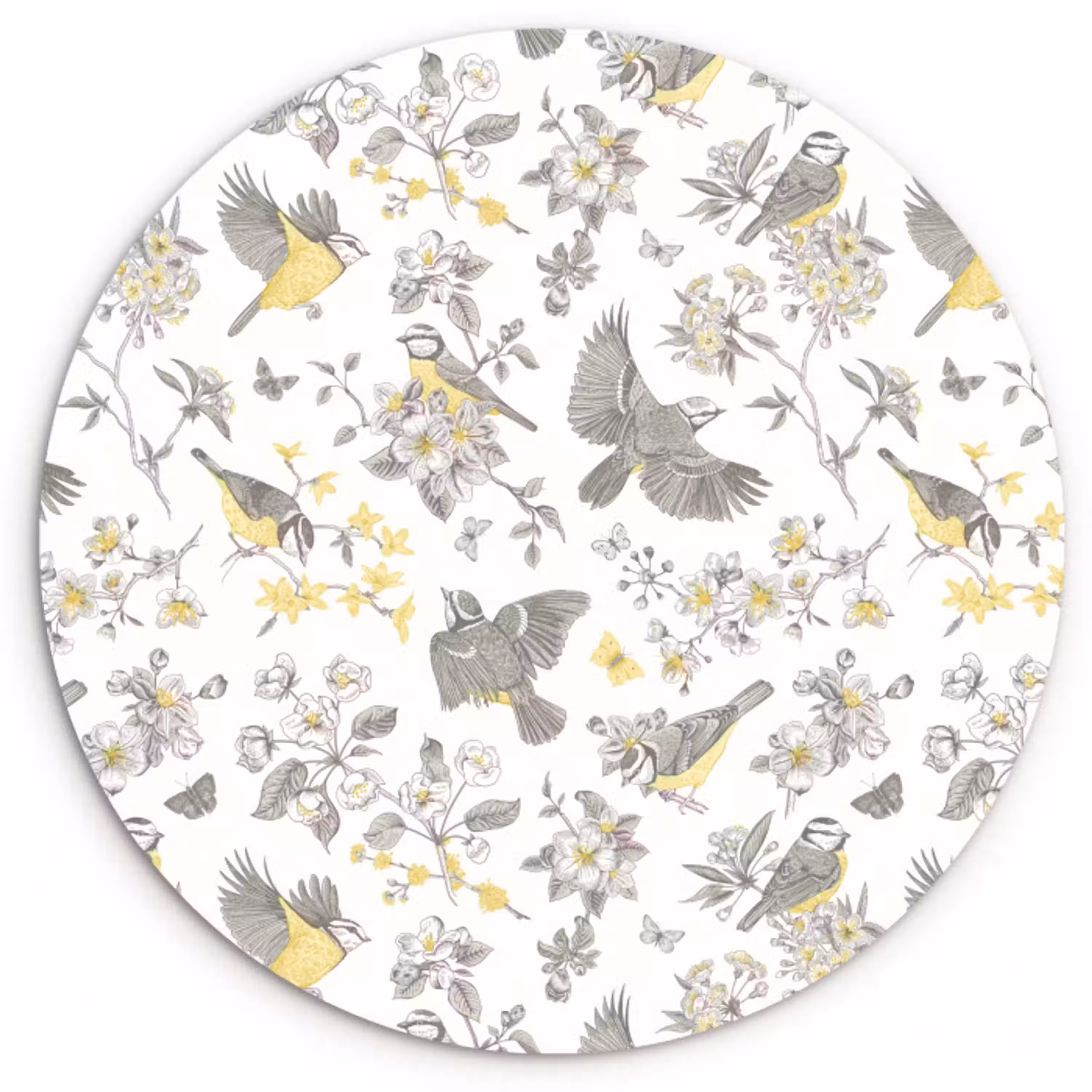 Birds - Flowers - Gray - Yellow Wandcirkel plexiglas klein 852 -3d