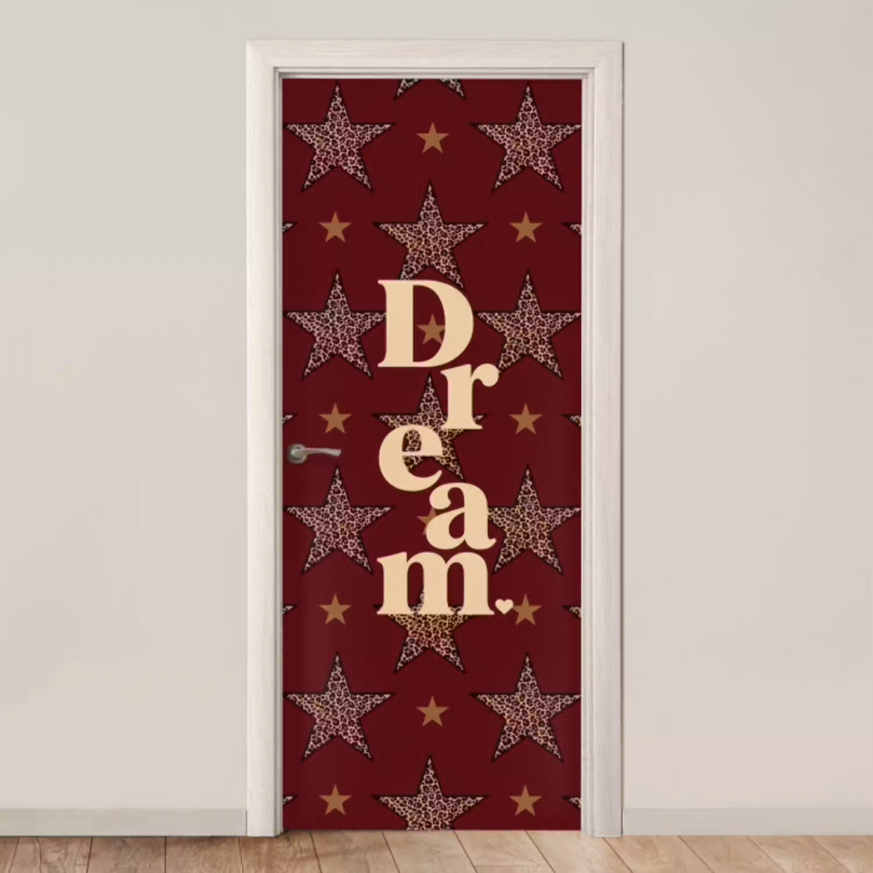 Sterren - Luipaardprint - Dream - Bordeaux deurposter klein -3d_beige