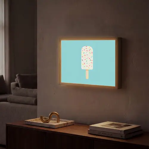 Ijsje - Stokje - Sprinkles - Lichtblauw Light Box met batterij (Wandlamp) middel -sfeer1