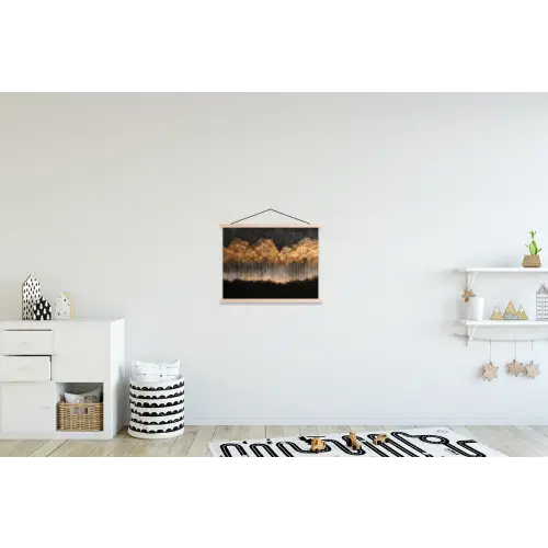 Gouden Bomen in Mistig Landschap textielposter latten blank klein -kinderkamer