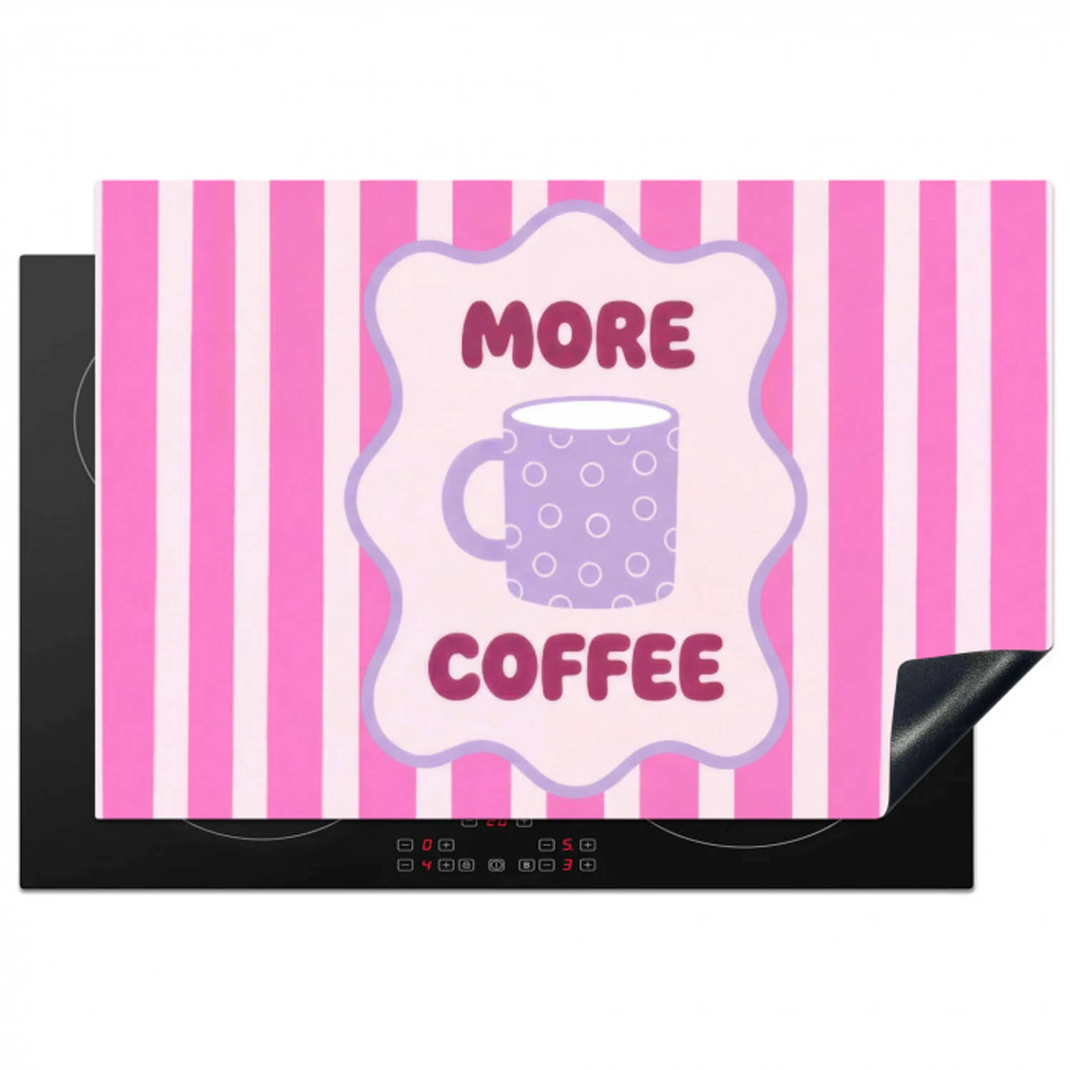 More coffee - Roze - Paars - Strepen - Mok Inductie beschermer vinyl 3mm klein -3d