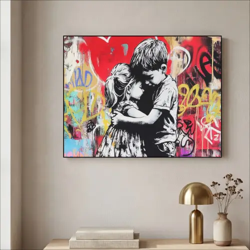 Graffiti - Zwart wit - Street art Textielframe zwart klein -sfeer2