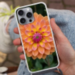 Dahlia - Bloem - Oranje Hoesje iPhone 16 Pro Max met koord klein -sfeer3