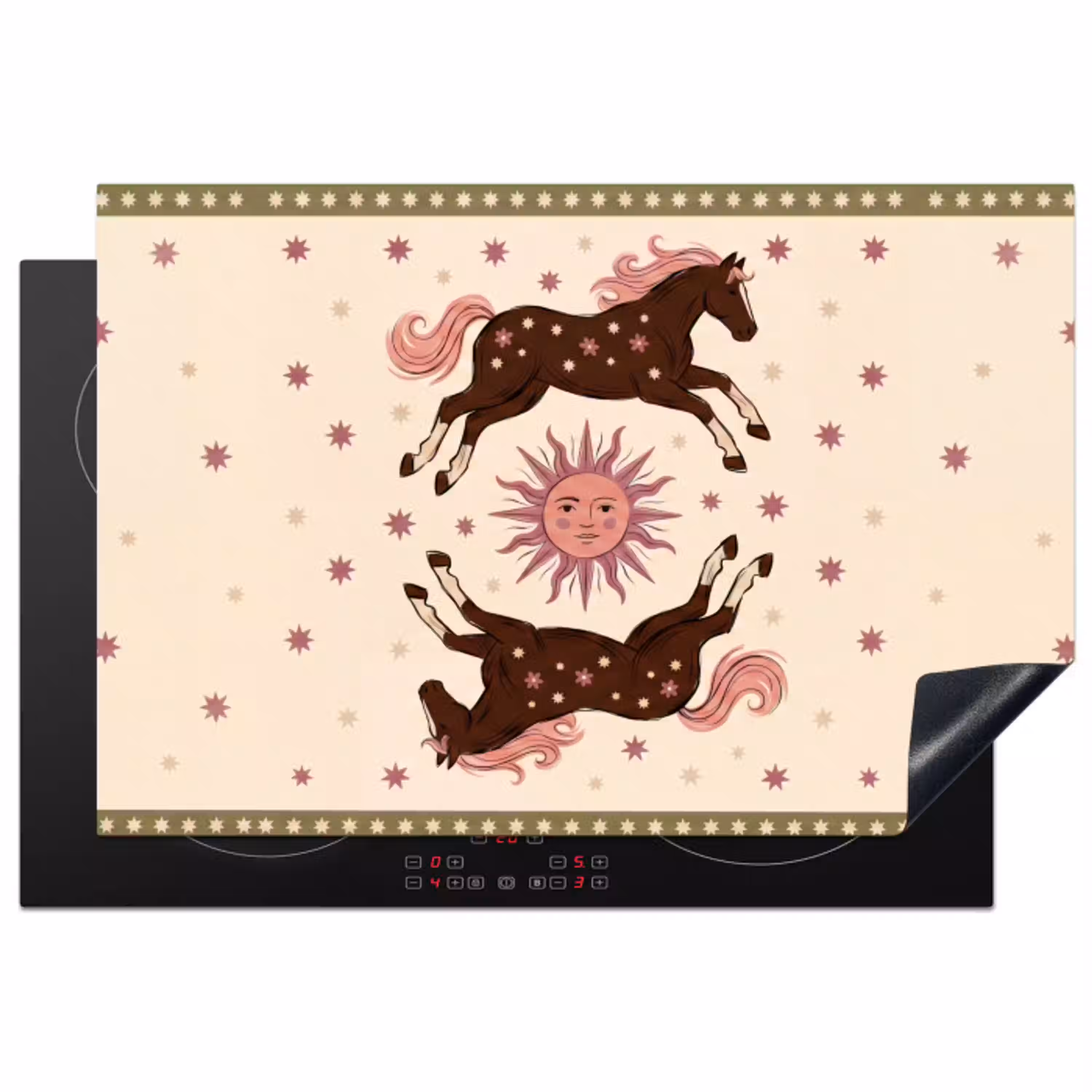 Paard - Zon - Mystiek - Illustratie - Roze Inductie beschermer vinyl 3mm klein -3d
