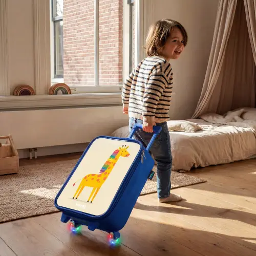 Giraffe - Dier - Kleurrijk Kinderkoffer - Blauw klein -sfeer1