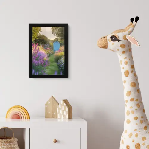 Tuinhuisje - Blauw - Bloemen fotolijst zwart zonder passe partout klein -usfeer4_kinderkamer