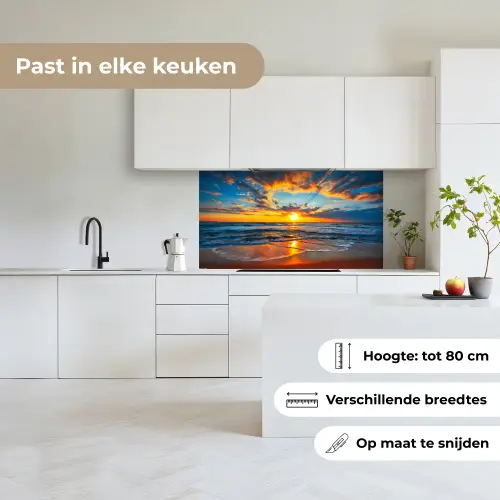 Zee - Zonsondergang - Strand - Wolken - Oranje keuken achterwand 2 middel -sfeer4_NL