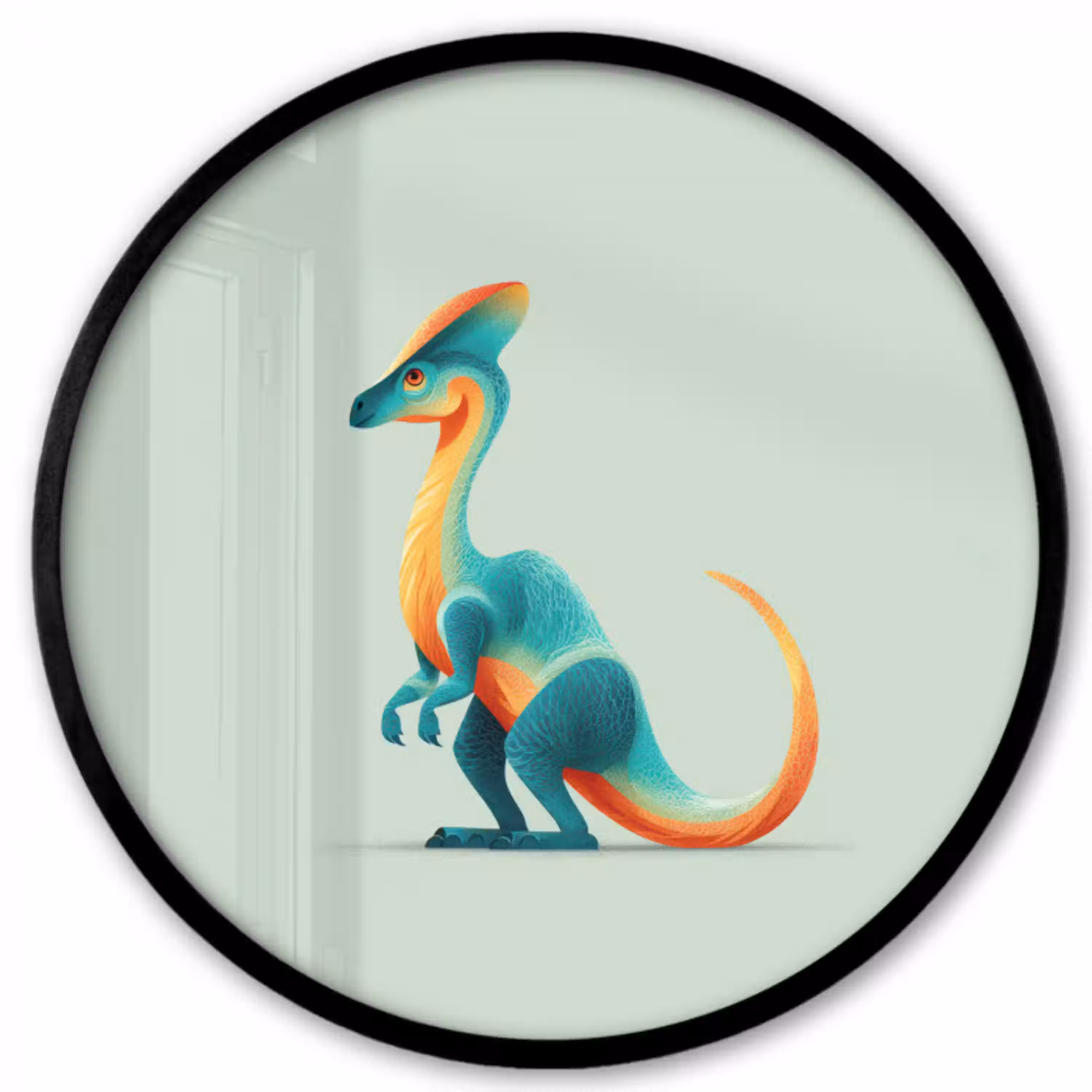 Staart - Dino - Minimalistisch - Blauw Fotolijst rond zonder passe partout klein -3d