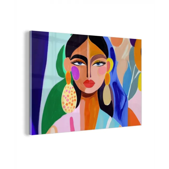 Glas schilderij - Portret - Vrouw - Modern