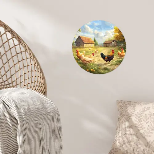 Kippen - Landelijke rust - Natuur Wandcirkel behangsticker klein -sfeer4