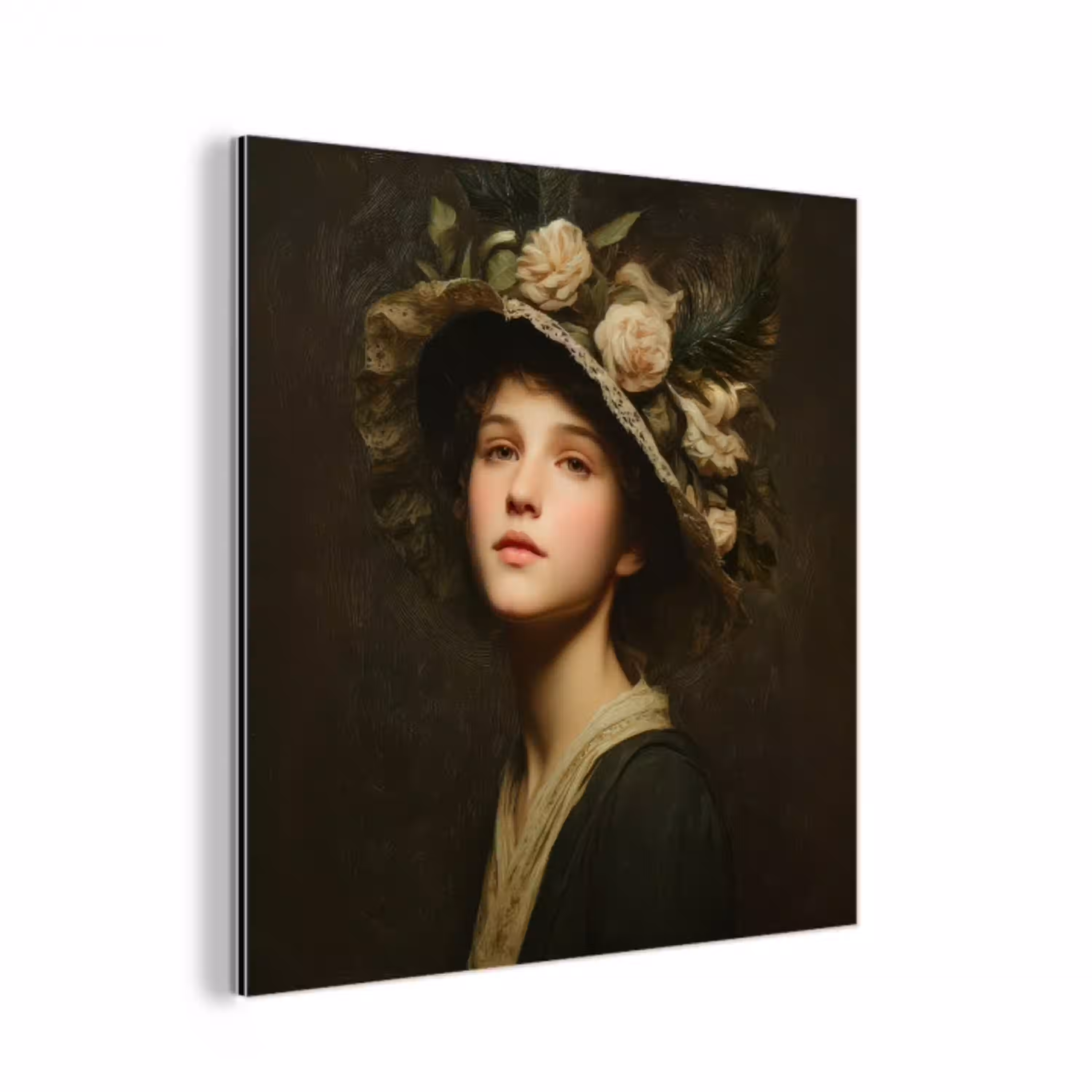 Bloemenhoed - Portret - Vrouw aluminium wit klein -3d