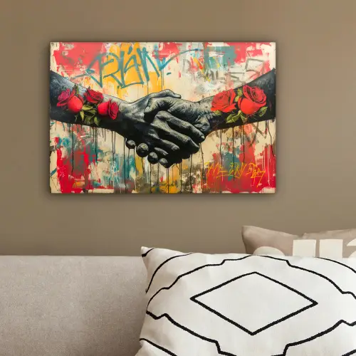 Graffiti - Rozen - Handen - Street art - Banksy canvas 2cm klein -sfeer3