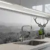 Hert - Mistig - Zwart - Wit keuken achterwand 2 middel -3d_schuin