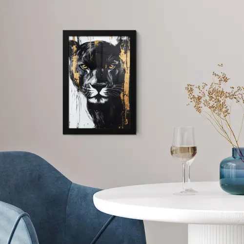 Panter - Zwart - Abstract - Verfstreken fotolijst zwart zonder passe partout klein -sfeer4