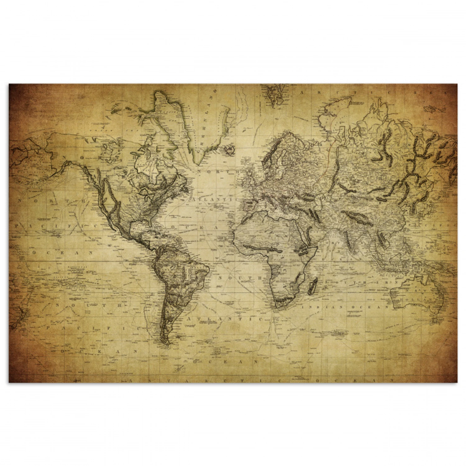 Wereldkaart - Vintage - Antiek - Bruin - Papier poster papier klein -3d