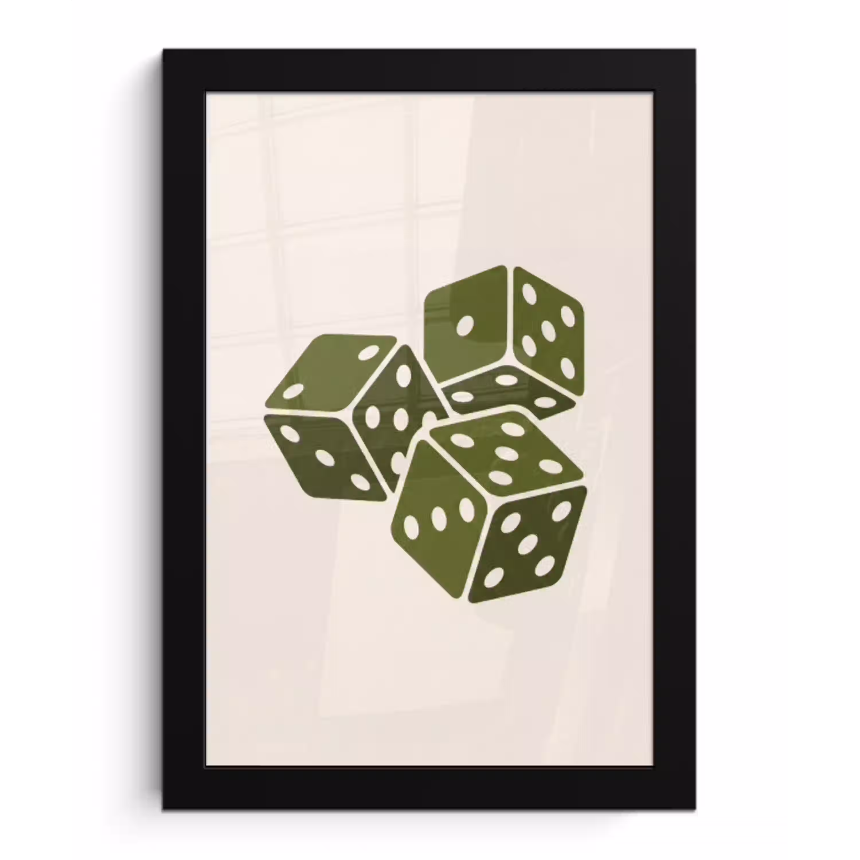 Dobbelsteen - Spel - Groen - Abstract fotolijst zwart zonder passe partout klein -3d