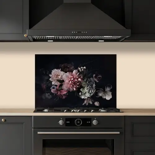 Bloemen - Vintage - Pastel - Zwart - Boeket keuken achterwand spatscherm klein -sfeer1