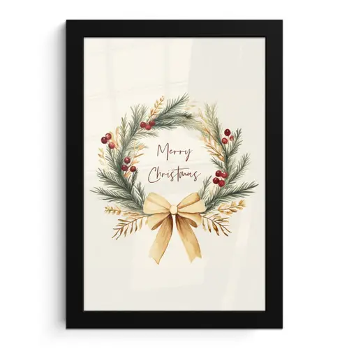 Kerstkrans - Kerst - Goud - Beige fotolijst zwart zonder passe partout klein -3d