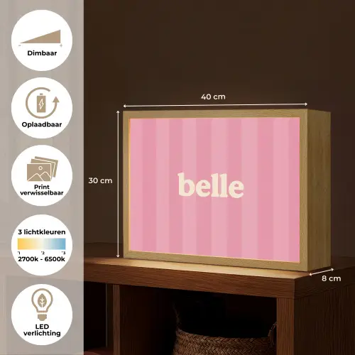 Roze - Gestreept - Belle Light Box met batterij (Wandlamp) middel -USP_websiteoverzichtNL