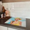 Schilderij - Vrouw - Hoed - Geel Inductie beschermer vinyl 3mm middel -sfeer3