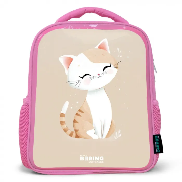 Kitten in de kleuren beige en wit Kinderrugzak - Roze middel -3d
