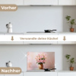Vaas - Bloemen - Roze keuken achterwand spatscherm klein -voor_na_DE