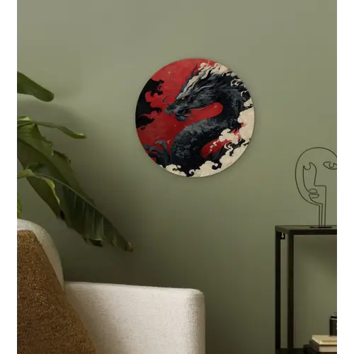 Zwarte draak - Rookwolken - Rood Wandcirkel kunststof plaat 5mm dik klein -sfeer3