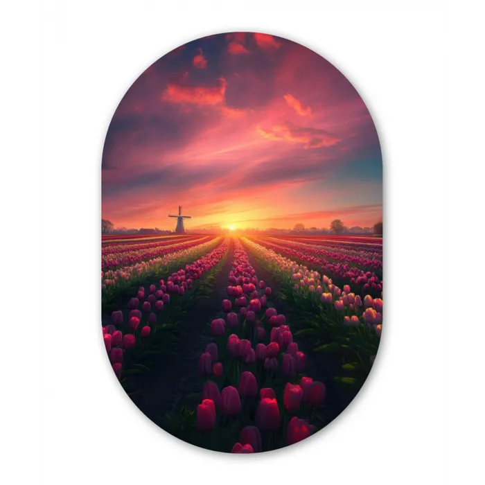 Windmolen - Zonsondergang - Landschap Wandcirkel Ovaal Forex klein -3d