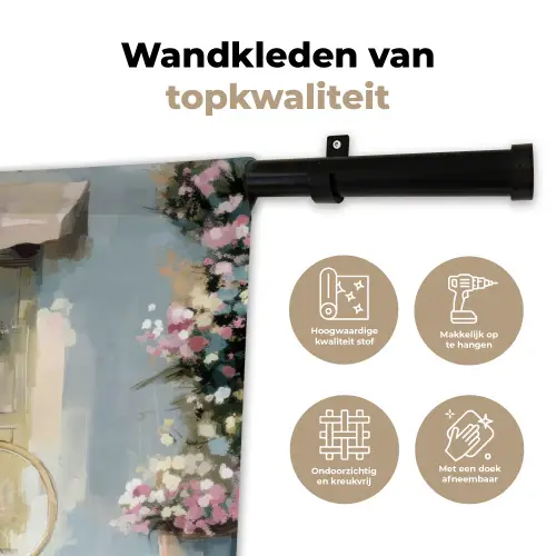 Fiets - Pastelkleuren - Bloemen Wandkleed katoen klein -sfeer2