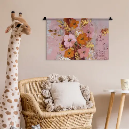 Schilderij - Bloemen - Rustiek - Roze Wandkleed katoen klein -wsfeer5_kind