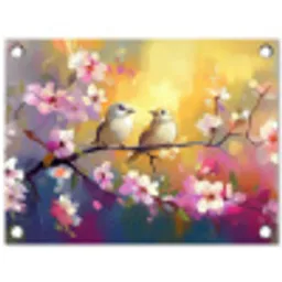Vogels - Bloemen - Roze tuinposter los doek klein -3d