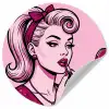 Vintage - Vrouw - Roze Wandcirkel behangsticker klein -3d