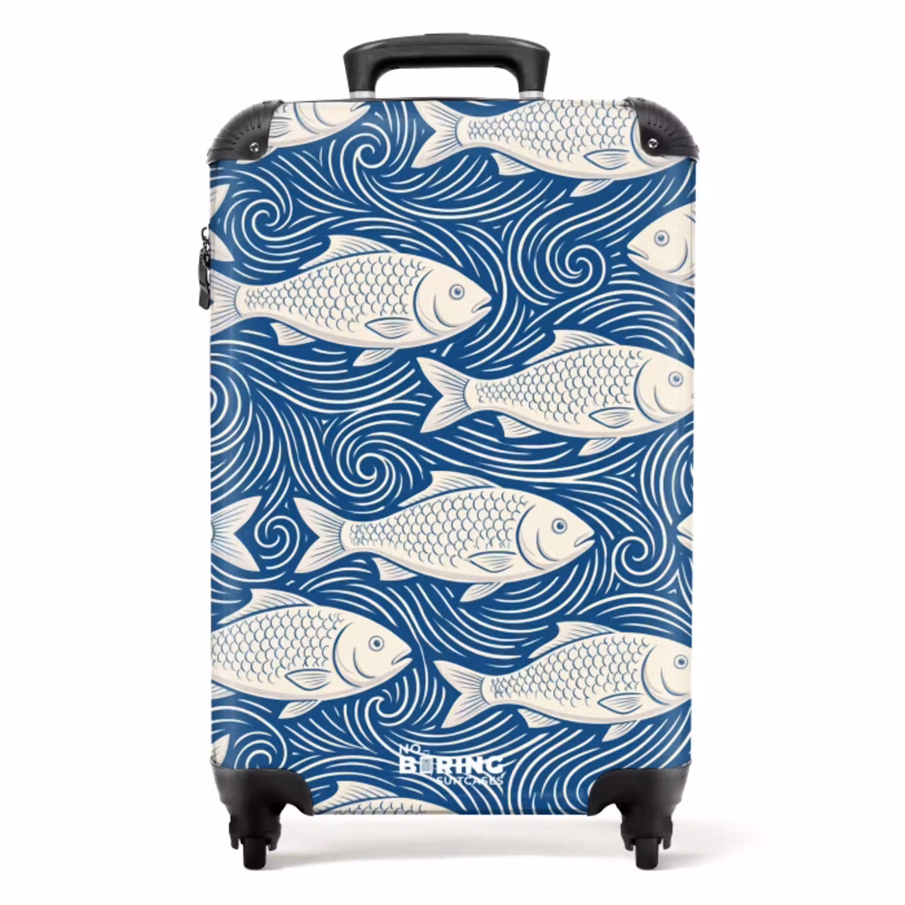Vis - Water - Patroon - Grafisch - Blauw NBS - Handbagage koffer - Volwassenen Unisex middel -productfoto_recht