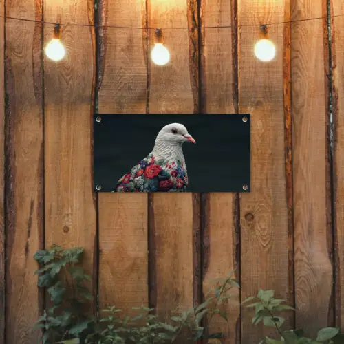 Duif - Bloemen - Wit - Zwart tuinposter los doek klein -sfeer1