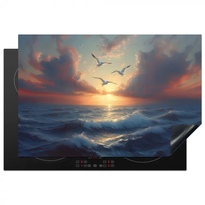 Meeuwen - Zonsondergang - Zee - Wolken Inductie beschermer vinyl 3mm klein -3d