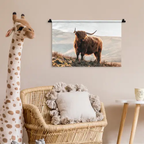 Schotse hooglander - Dieren - Landelijk - Landschap - Koe - Natuur Wandkleed katoen klein -wsfeer5_kind