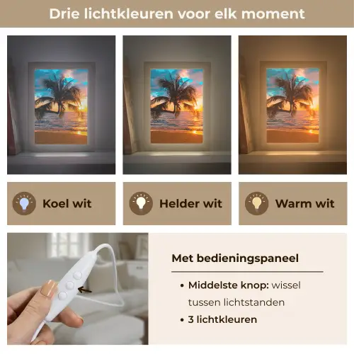 Palm - Zonsondergang - Horizon - Strand - Zee - Tropisch Light Box met kabel (Tafellamp) klein -USP_lichtkleurNL