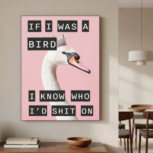 Zwaan - Vogel - Decoratie - Roze Textielframe zwart klein -sfeer2