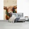 Kerst - Schotse Hooglander - Bruin - Krans fotobehang vinyl groot -slaapkamer