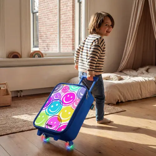 Kleurrijke glimlachexplosie Kinderkoffer - Blauw klein -sfeer1