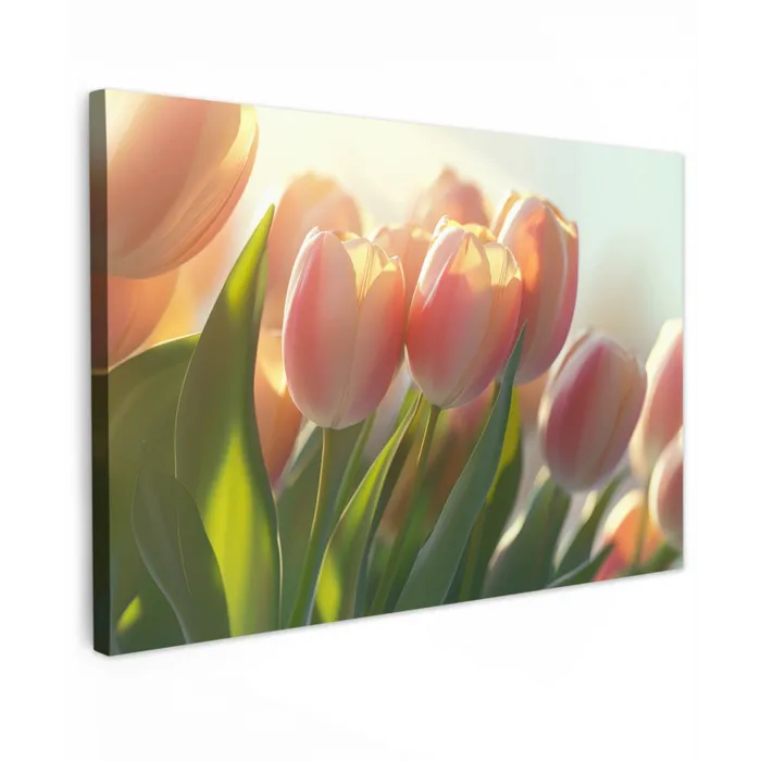 Tulpen - Roze - Zonnestralen Tuinposter op houten frame 2 cm dik klein -3d