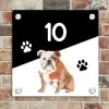 Zwart wit - Huisdier - Engelse bulldog Naambord Vierkant klein -sfeer2