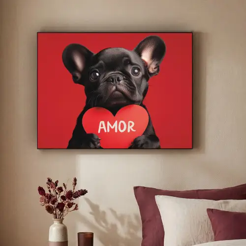Amor - Hond  - Hartje - Rood Textielframe - compleet frame klein -sfeer1