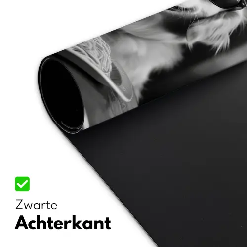 Golden Retriever - Hond - Vrolijk -  Bord spaghetti - Zwart - wit Muismat XXL klein -sfeer2