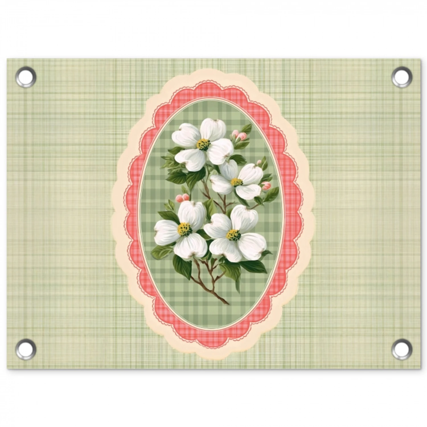 Bloemen - Illustratie - Geruit - Groen tuinposter los doek klein -3d